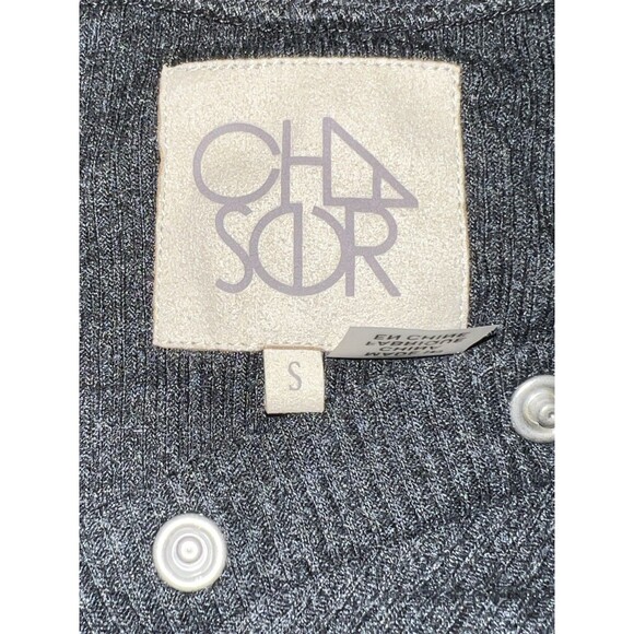 Chaser Snap Button Shirt Size Small Charcoal Gray Puff Sleeves Ribbed - Picture 6 of 6